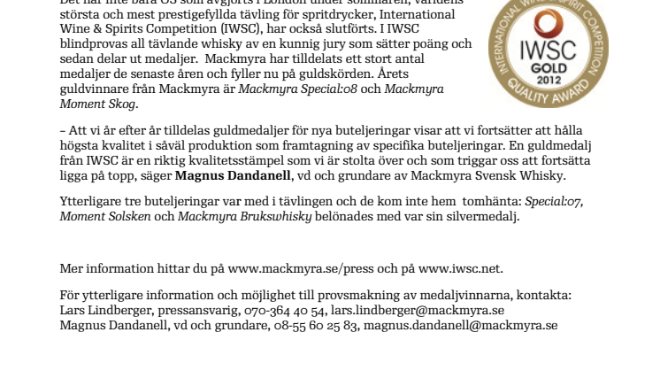 Två guldmedaljer för svensk whisky i London