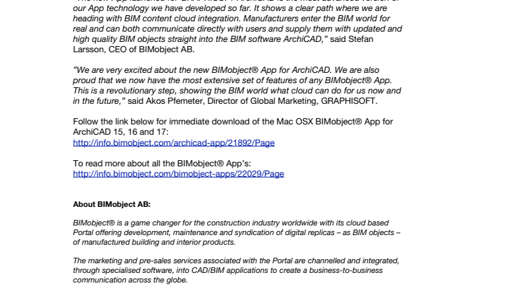 The BIMobject® App for ArchiCAD now available for Mac