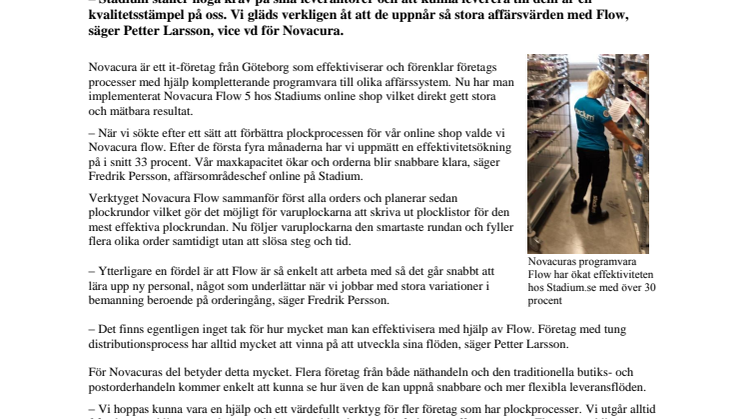 Stadium.se arbetar över 30 procent snabbare med hjälp av Novacura Flow 