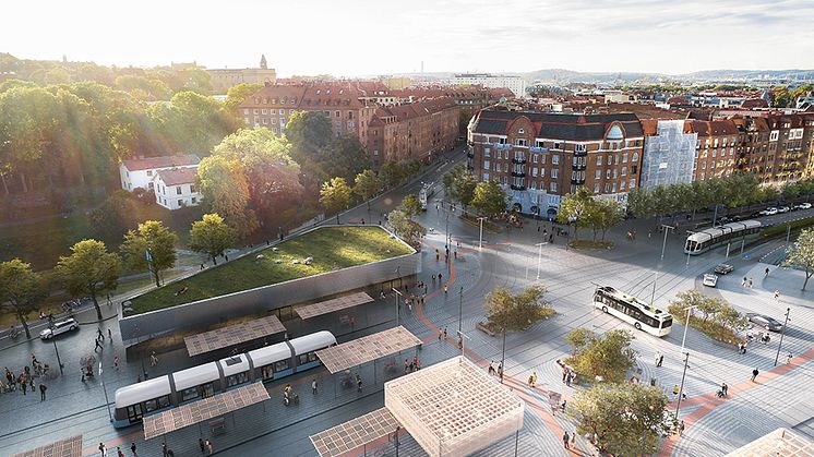 Visualisering av det framtida Korsvägen. Bilden togs fram 2017 av White arkitekter. © Stadsbyggnadskontoret