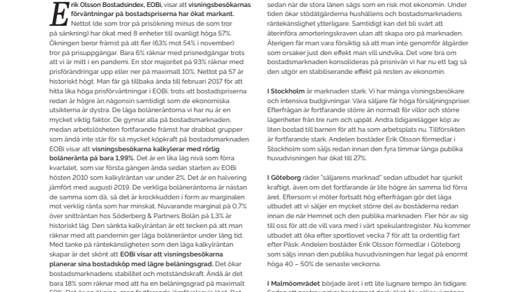 Erik Olson Fastighetsförmedling kommenterar bostadsmarknaden 19 februari 2021