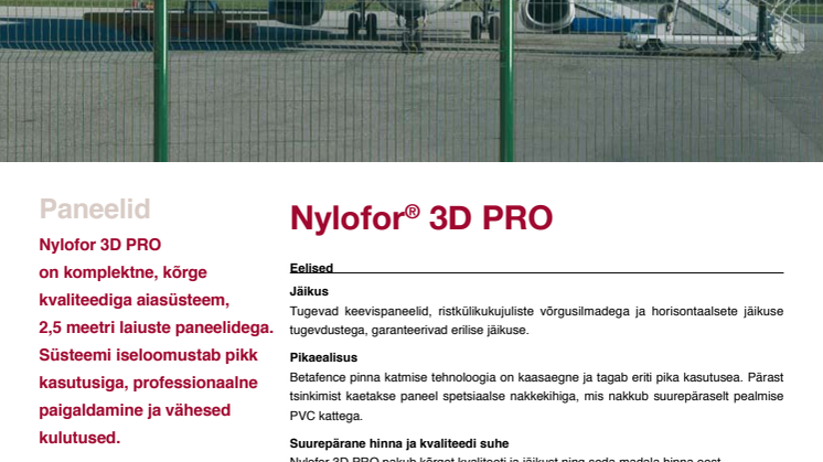 Betafence'i püsiv Nylofor 3D Pro piirdesüsteemi brožüür