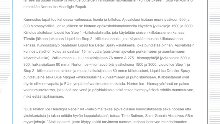 Uusi valikoima ajovalolasien kunnostukseen