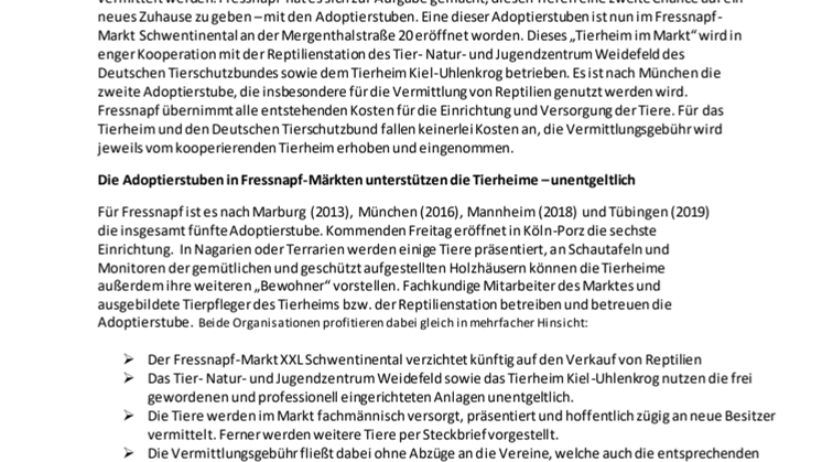 Meilenstein für die Tiervermittlung –„Adoptierstube“ im Fressnapf-Markt Schwentinental 
