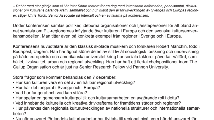 ​Kulturkonferensen  DET EUROPEISKA PROJEKTETS FRAMTID - hänger det på regionerna?