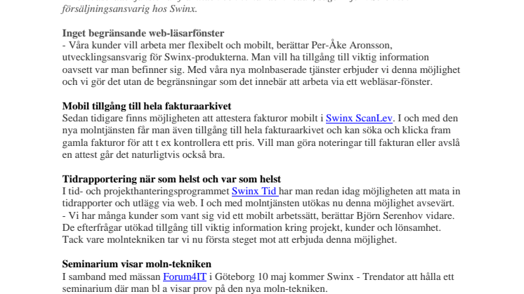 Swinx premiärvisar nya molntjänster vid Göteborgsmässan