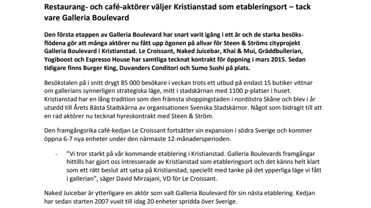 Restaurang- och café-aktörer väljer Kristianstad som etableringsort – tack vare Galleria Boulevard