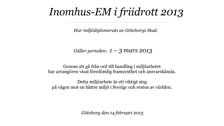 Miljödiplom för inomhus EM i friidrott