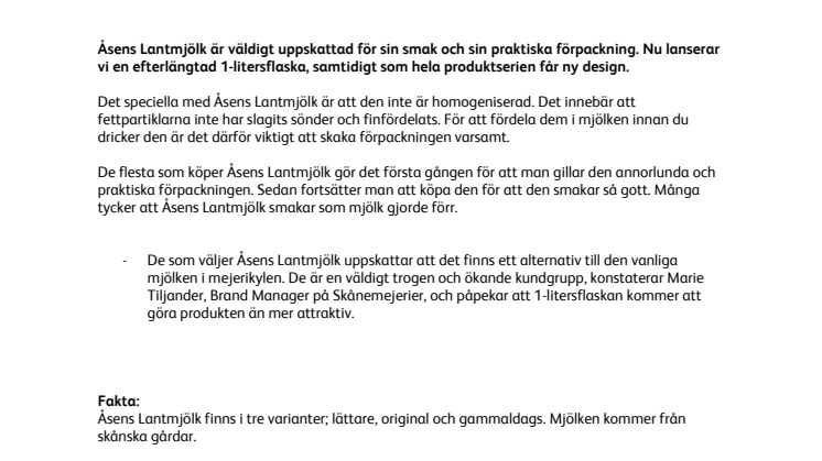 Åsens Lantmjölk med smak av en fin mejeritradition