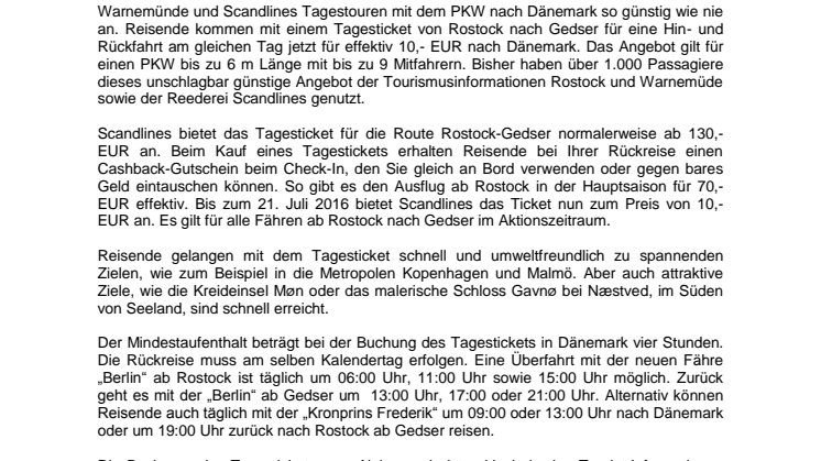 Über 7.000 Reisende nutzten 1 EUR-Jungfernfahrtticket von Scandlines 