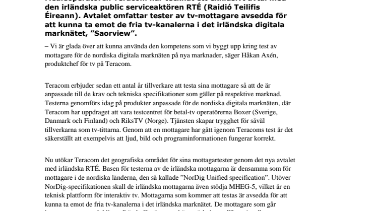 Teracom testar mottagare för marksänd digital-tv i Irland