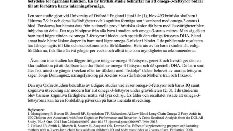 Omega-3-fettsyror kan ha positiv effekt på inlärning