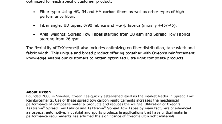 Oxeon aligns all Spread Tow products under TeXtreme®