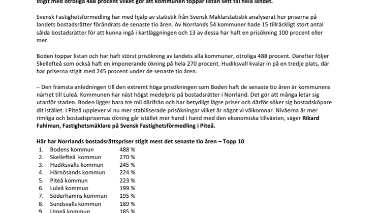 Så mycket har Norrlands bostadsrättspriser ökat på 1, 5 och 10 år 