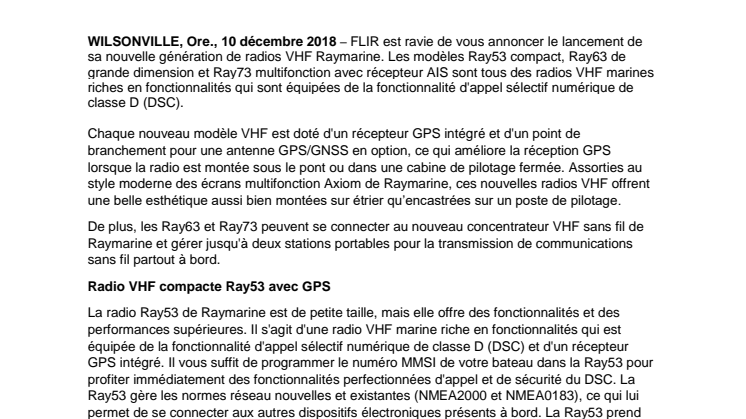 FLIR lance une nouvelle génération de radios VHF Raymarine