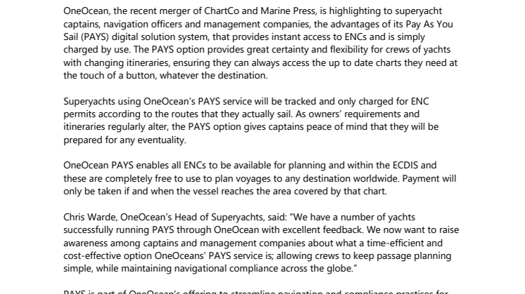 OneOcean highlights advantages of superyacht Pay As You Sail service - enabling captains to be ready for any destination at the touch of a button