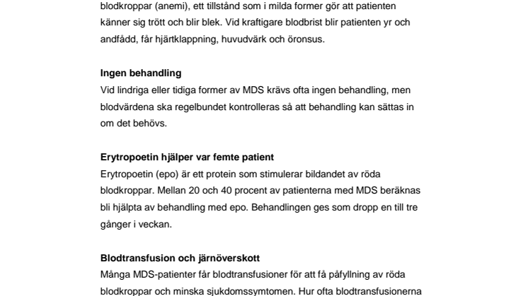 Behandling av myelodysplastiska syndrom, MDS