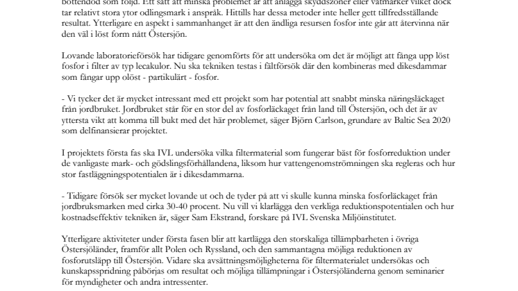 Friskare Östersjö genom att fånga fosfor vid åkern