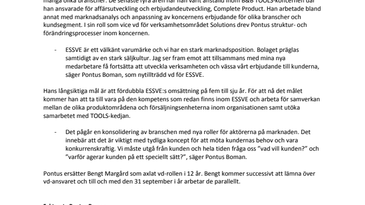 Pontus Boman ny vd för ESSVE