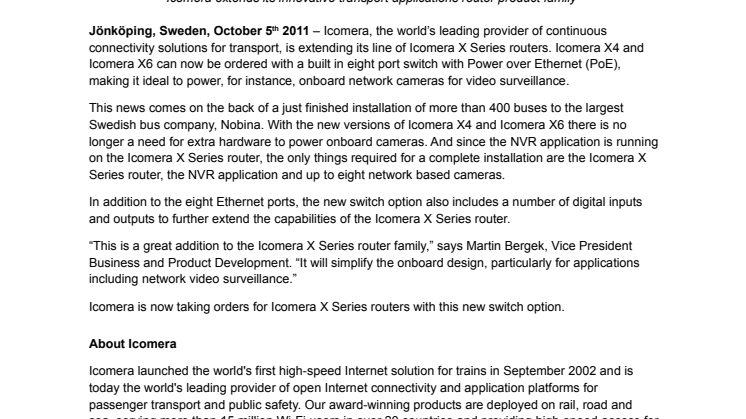 Icomera Adds Switch Option to Icomera X Series Routers