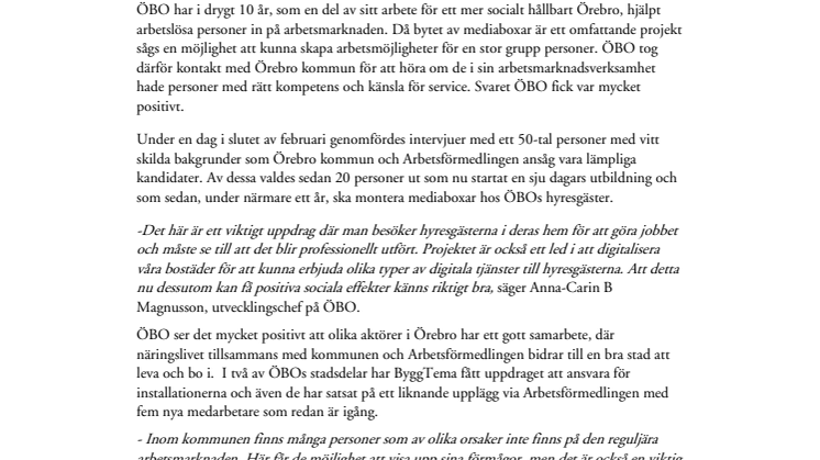 ÖBO digitaliserar sina bostäder och ger samtidigt människor en nystart på arbetsmarknaden