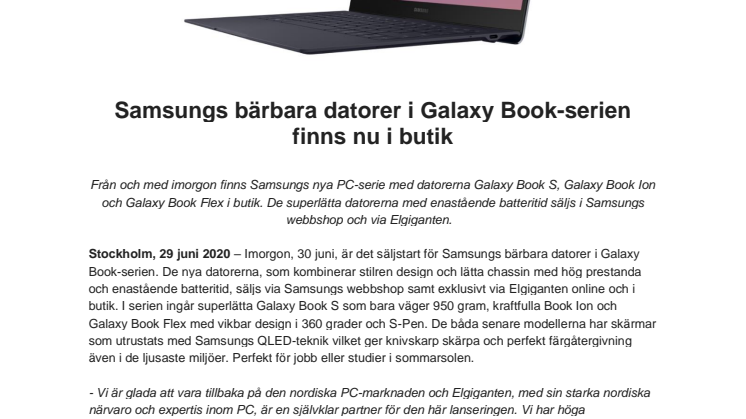 Samsungs bärbara datorer i Galaxy Book-serien finns nu i butik