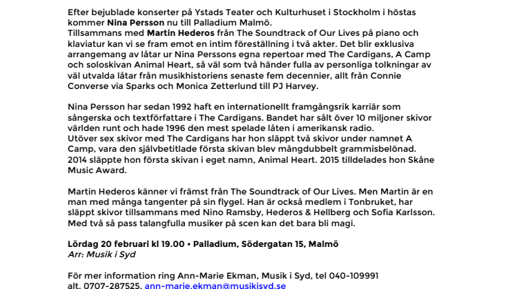 Nina Persson & Martin Hederos på Palladium Malmö 20 februari 