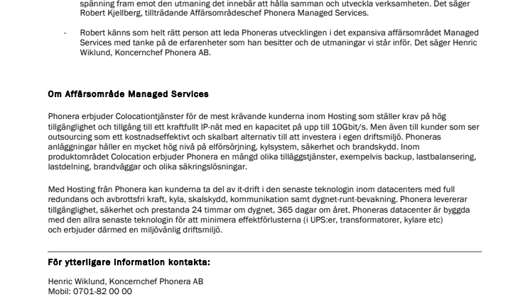 Phoneras växande affärsområde Managed Services får ny chef