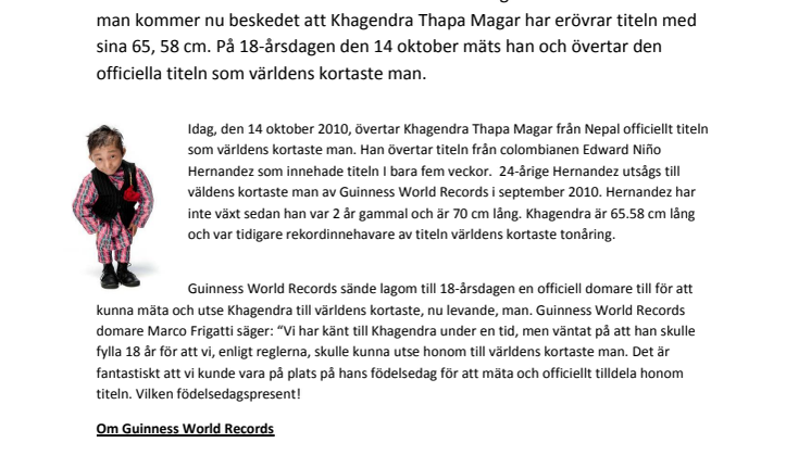 Guinness World Records presenterar: Nepalesen Khagendra Thapa Magar är världens kortaste man!  