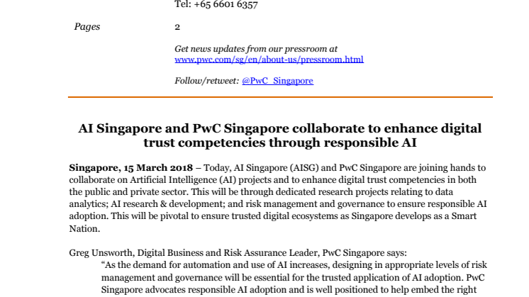 AI Singapore and PwC Singapore collaborate to enhance digital trust competencies through responsible AI