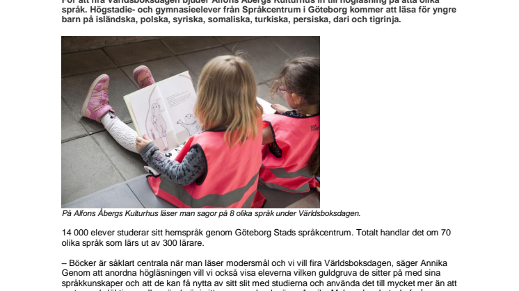Alfons Åbergs Kulturhus firar Världsboksdagen på åtta olika språk
