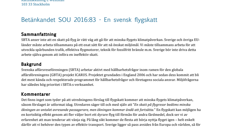 Remissvar: En svensk flygskatt 