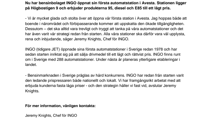 INGO har öppnat en automatstation i Avesta