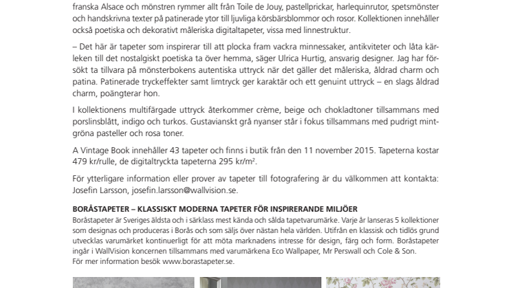 Boråstapeter presenterar A Vintage Book – en kärleksförklaring till det nostalgiskt poetiska