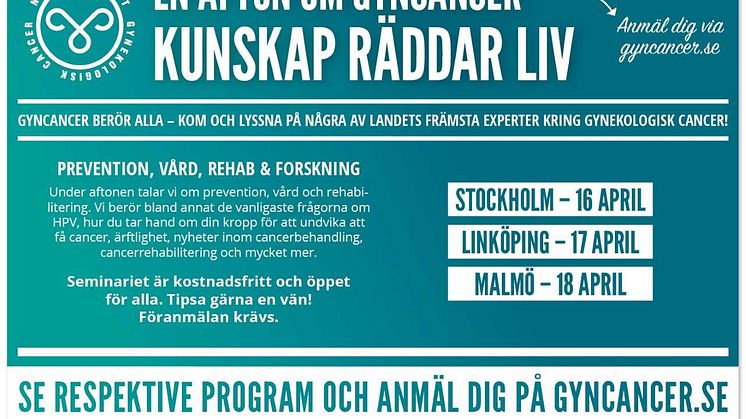 Kunskap räddar liv! Välkommen till en afton om gynekologisk cancer - Malmö 18 april