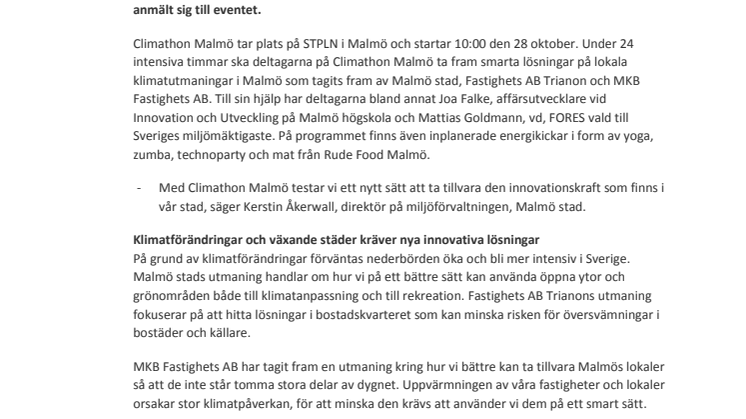 Climathon Malmö ska lösa lokala klimatutmaningar