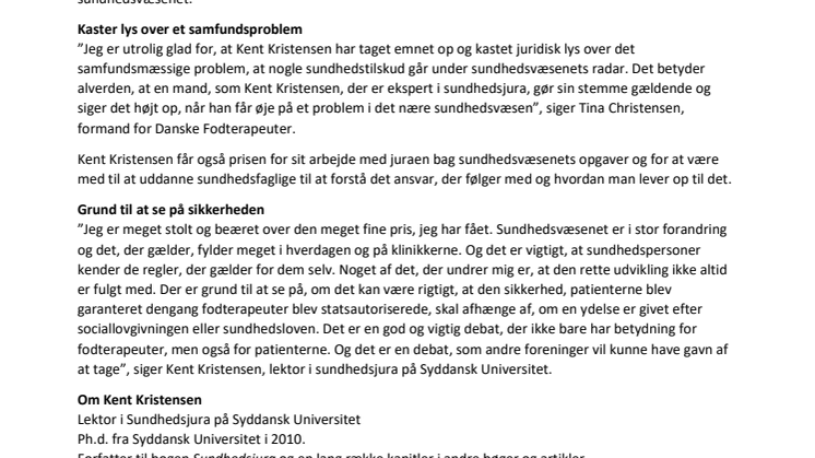 Lektor i sundhedsjura, Kent Kristensen, modtager Årets fod 2020