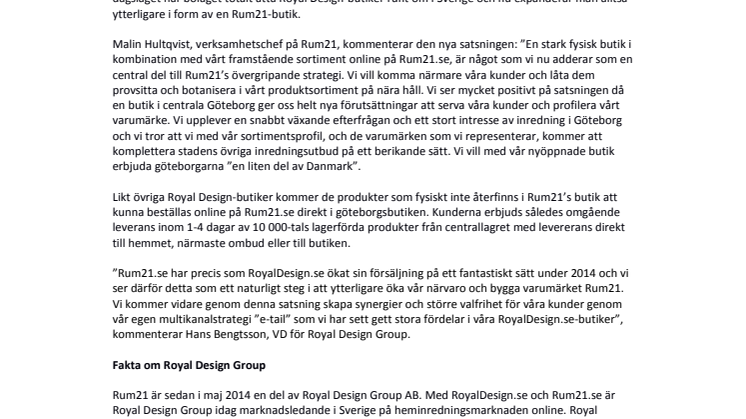 Rum21 öppnar ny butik i centrala Göteborg