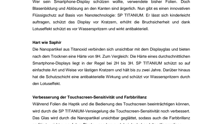 SP TITANIUM: Nanoschutz für das Display