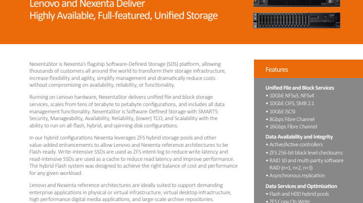 Nexenta - Lenovo Reference Architecture Data Sheet