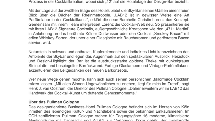 PULLMAN COLOGNE ERÖFFNET NEUE  VINTAGE-DESIGN BAR – LAB12
