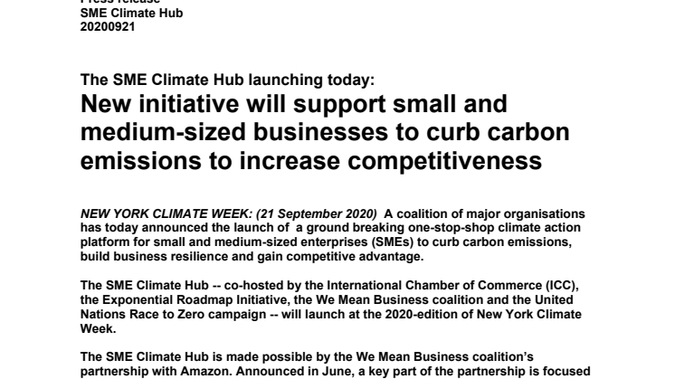 SME Climate Hub: Press release