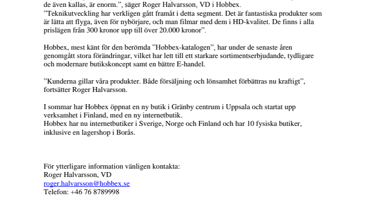 Quadrocopter-prylar lyfter Hobbex!