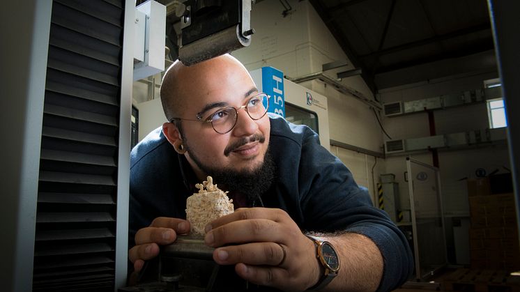 Ehab Sayed with his eco-friendly construction materials.