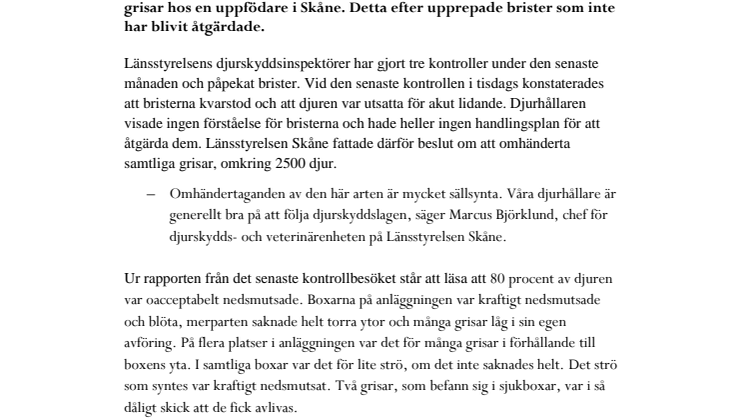 ​Beslut om omhändertagande hos grisuppfödare