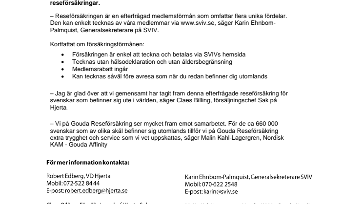 Hjerta och Svenskar i Världen tar fram ny reseförsäkring