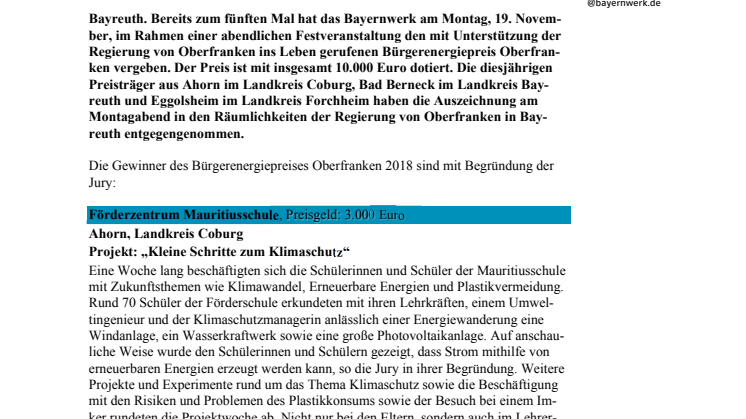 Bürgerenergiepreis für Oberfrankens Energie-Vorbilder