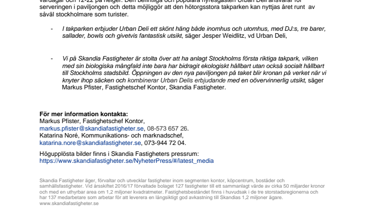 Stockholms första takpark utökar med takpaviljong