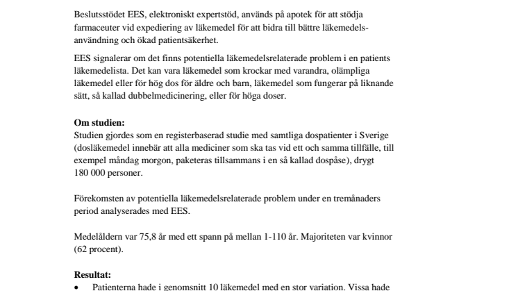 Studie om EES, fler läkemedel ökade risken för läkemedelsrelaterade problem