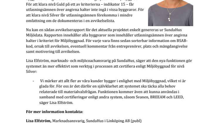 Nya möjligheter till avvikelserapporter i SundaHus Miljödata